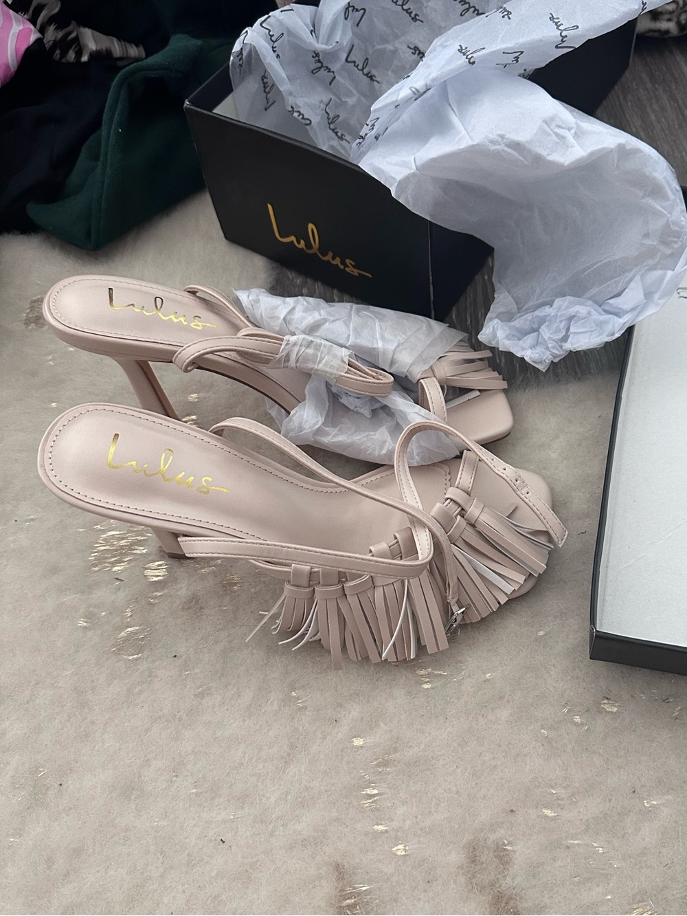 Vika Bone Fringe Ankle Strap High Heel Sandals - Picture 6 of 8